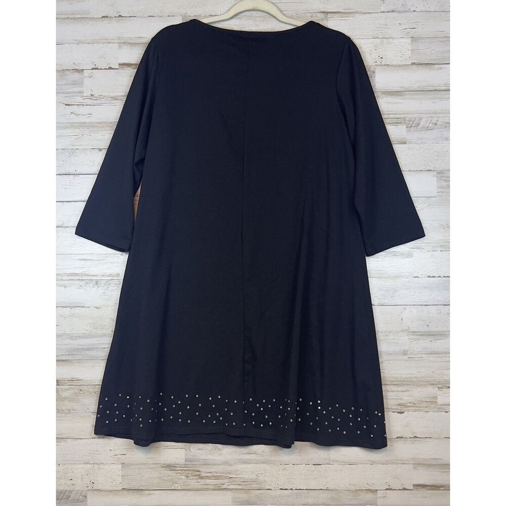 Beyove Black Tunic Dress Sequined Hem Size Large 3/4 Sleeved Round Minimalism - Picture 3 of 7